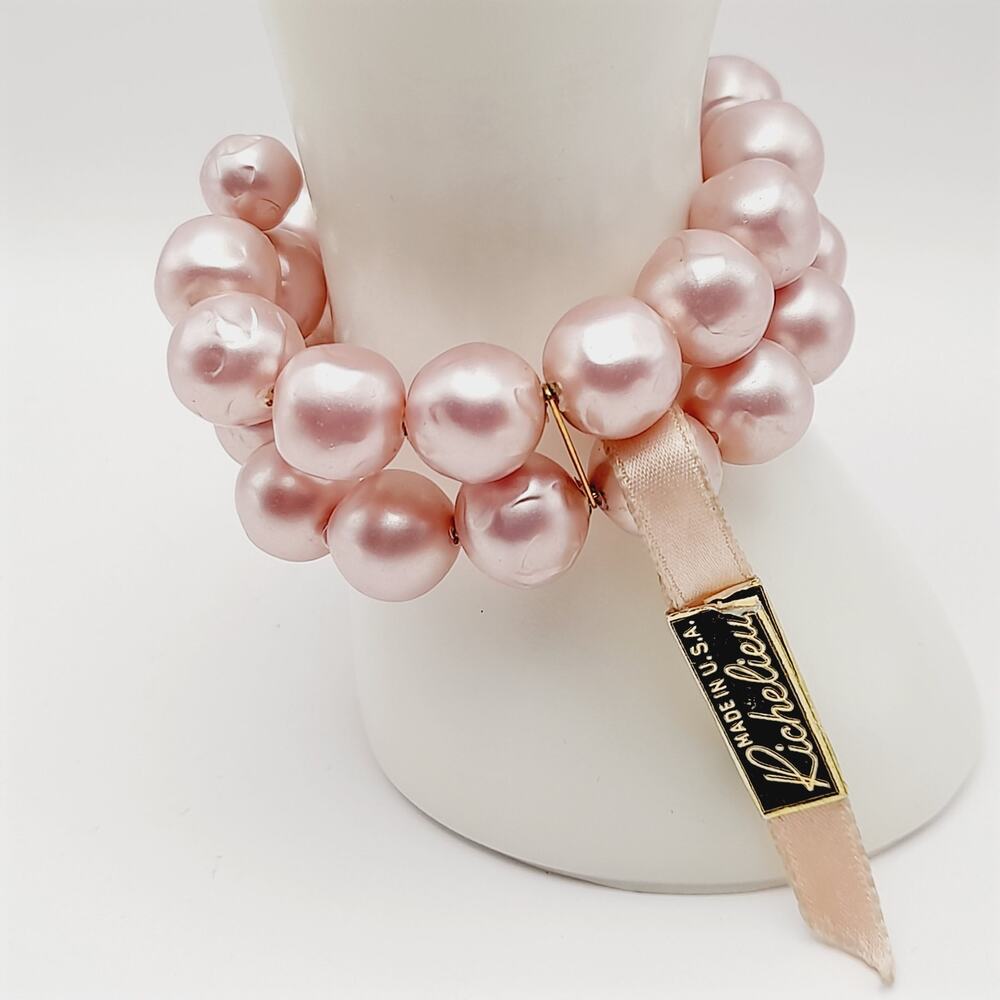 Vintage Richelieu Pink Faux Pearl Memory Wire Bracelet 1950s NWT